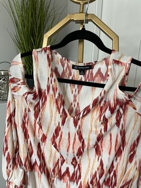 INC Cream Blouse with Rust Ikat Print, Size XS